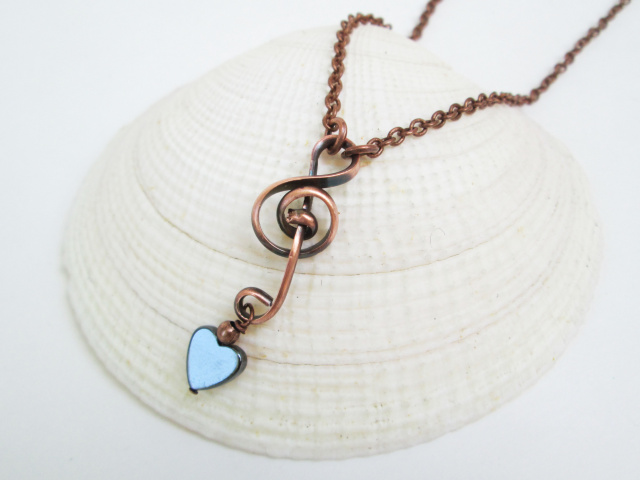Treble Clef Necklace, Copper Chain, Small and Large